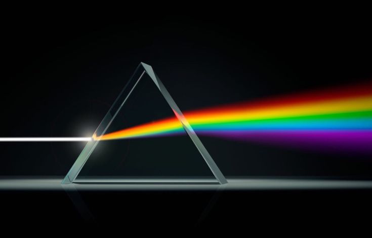 the dark side of the moon is shown with rainbow light coming from it's prism