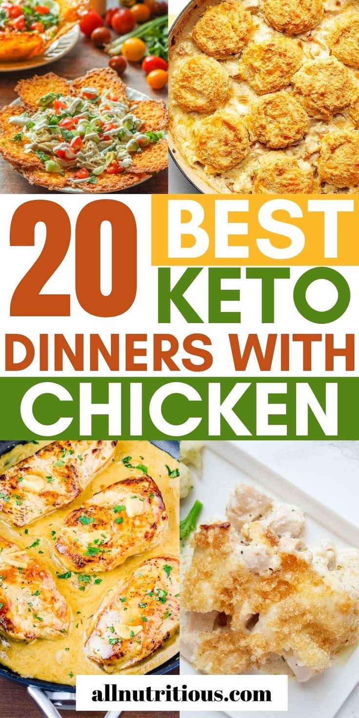 the best keto dinner with chicken is shown in this collage, including pizzas and