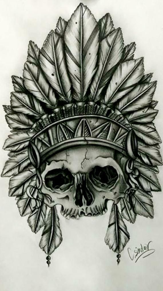 Biomech Tattoo, Indian Skull Tattoos, Headdress Tattoo, American Indian Tattoos, Native Tattoos, Indian Skull, Indian Headdress, Geniale Tattoos, Indian Tattoo