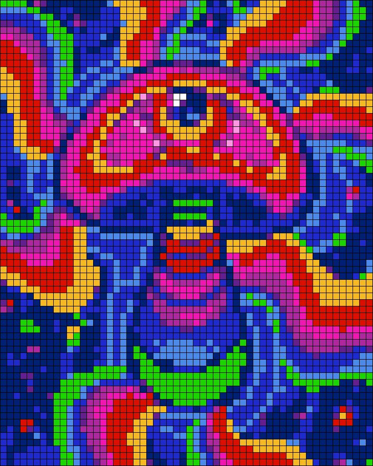 an image of a pixel art work with many colors and shapes on it's surface