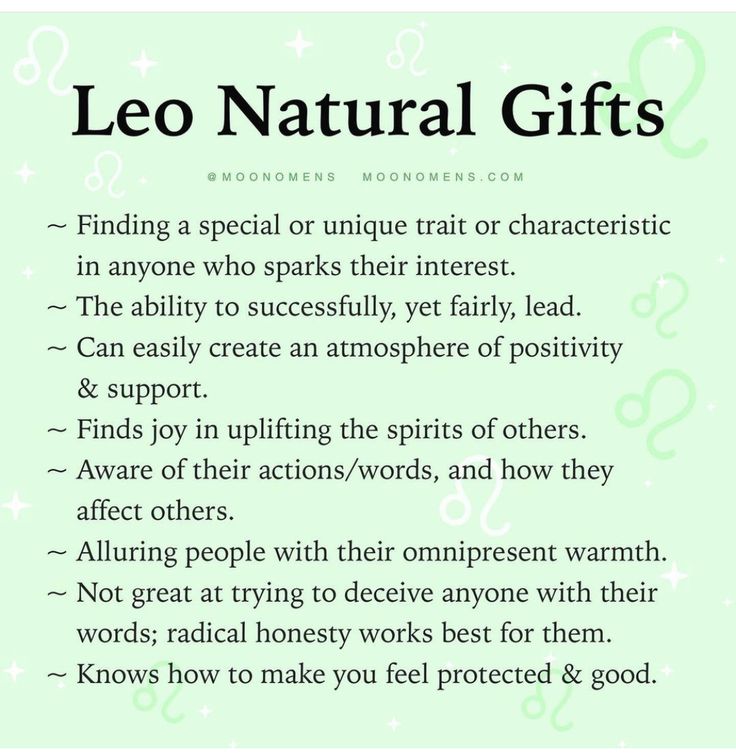 the words leo natural gifts written in black and white on a green background with stars