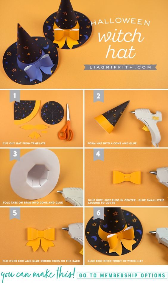 instructions for how to make a paper witch hat