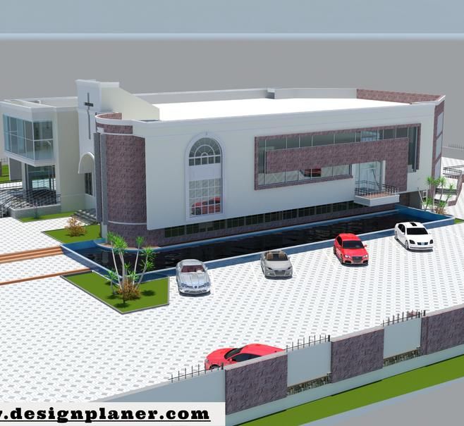 an artist's rendering of a building with cars parked in front