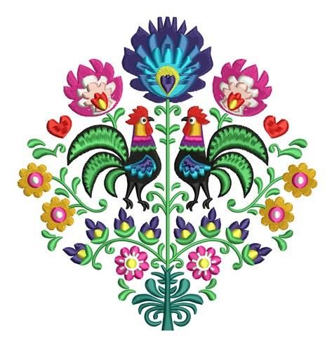 a colorful bird and flower design on a white background