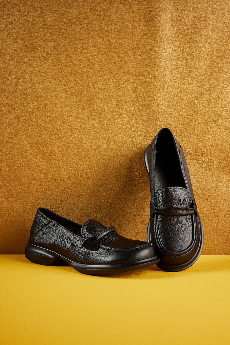 Introducing our Rumour Has It Simple Your Way Leather Loafer! Comfort and style come together in these classic black loafers. Made from high-quality leather, these loafers are perfect for any occasion. Step out in confidence and take on the day with ease. Simplify your style with our Simple Your Way Leather Loafers. 0.98" heel Pull-on Leather upper Leather lining Leather footbed Rubber sole Black Slip-on Loafers With Leather Footbed, Black Plain Toe Loafers For Work, Classic Round Toe Walking Shoes For Work, Classic Walking Shoes With Rubber Sole For Work, Classic Workwear Walking Shoes With Round Toe, Black Leather Flats With Plain Toe, Black Leather Slip-on Loafers, Black Plain Toe Moccasins For Work, Black Leather Slip-on Shoes For Work