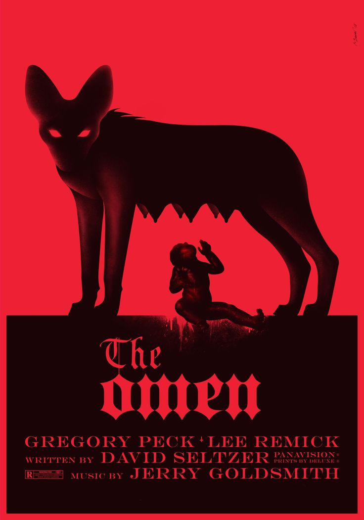 the omen movie poster with an image of a dog and a demon on it