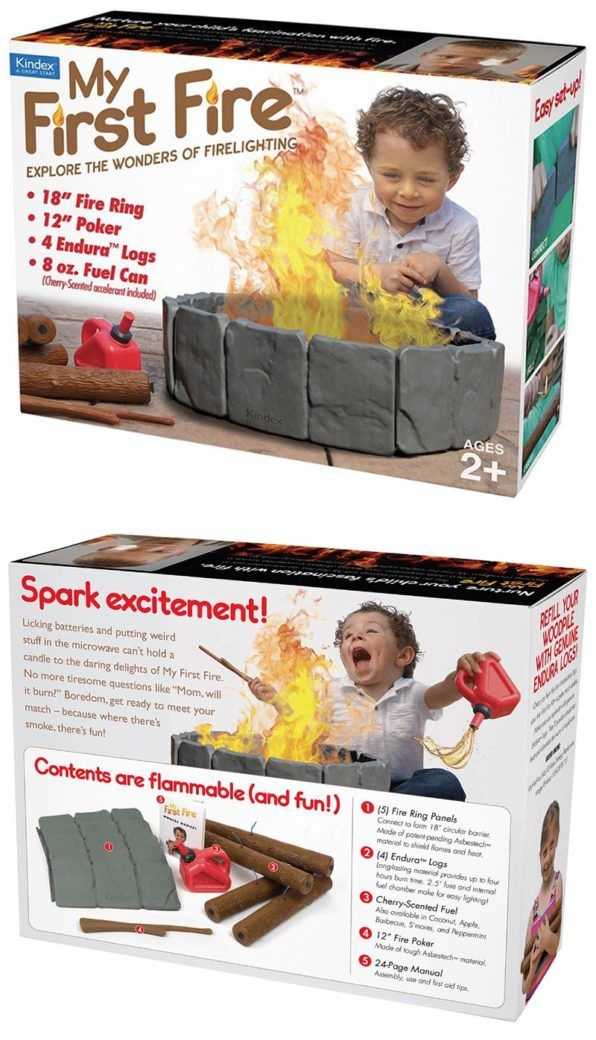 two boxes that have different types of toys in them and one box with fire extinguishers on it