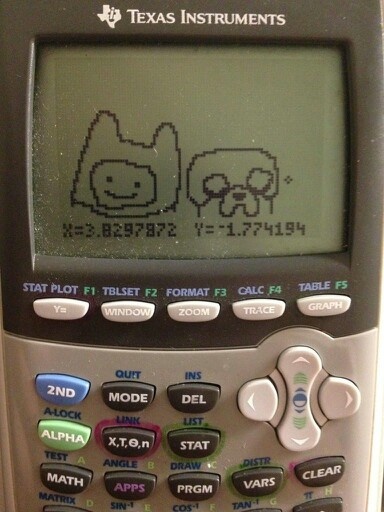 an old calculator with the image of two cats on it's screen