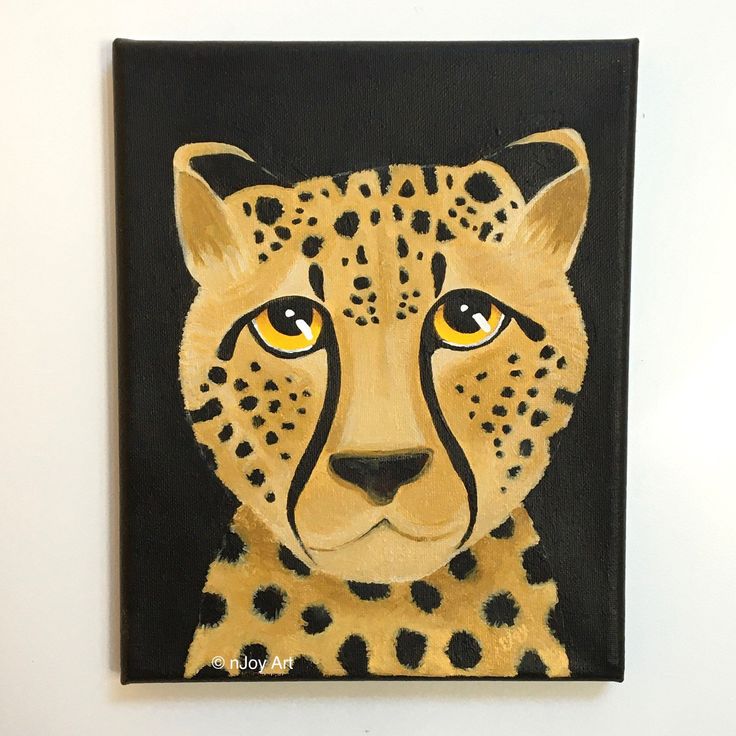 a painting of a cheetah with yellow eyes