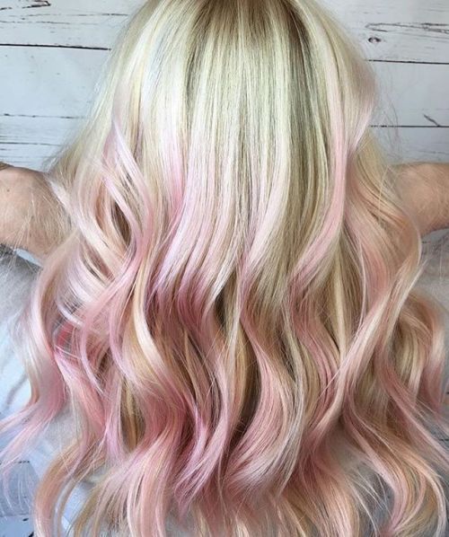 Blonde Hair With Pink, Blonde Hair With Pink Highlights, Pink Blonde, Light Pink Hair, Pink Blonde Hair, Pastel Pink Hair, Pink Highlights, Hair Color Purple, Hair Balayage