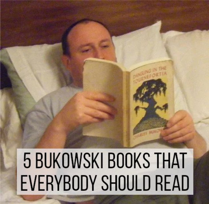 a man reading a book in bed with the caption did charles bukowski hate women?