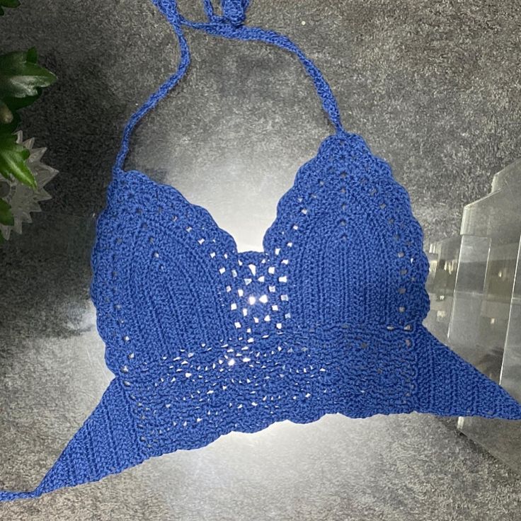 Brand New From My Boutique From Colombia Blue Triangle Crop Top For Summer, Blue Triangle Top Crop Top For Beach Season, Blue Triangle Halter Top For Spring, Blue Triangle Crop Top For Vacation, Blue Triangle Top Crop Top For Vacation, Blue Triangle Top For Vacation, Bohemian Blue Halter Top For Spring, Fitted Light Blue Crop Top For Beach, Blue Crochet Top For Beach