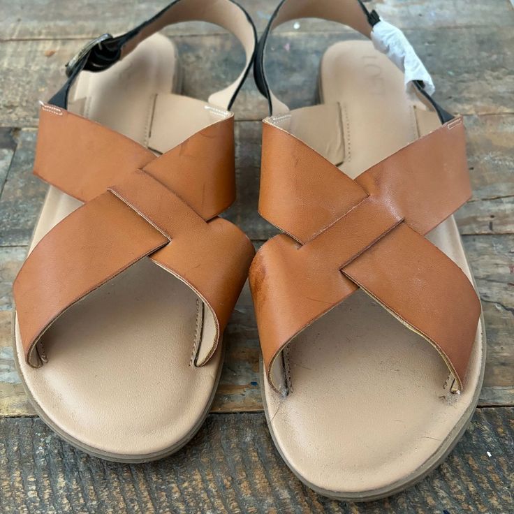 Brand New Loft Leather Upper Flat Sandal Size 10, Adjustable Ankle Strap, Crisscross Strap Brown Synthetic Sandals With Cross Strap, Brown Synthetic Cross Strap Sandals, Casual Strappy Sandals Medium Width, Casual Sandals With Adjustable Strap Medium Width, Casual Brown Slingback Sandals Medium Width, Casual Leather Sandals With Cross Strap, Casual Slingback Sandals With Cross Strap And Buckle, Brown Strappy Synthetic Slingback Sandals, Casual Slingback Sandals With Cross Strap For Vacation