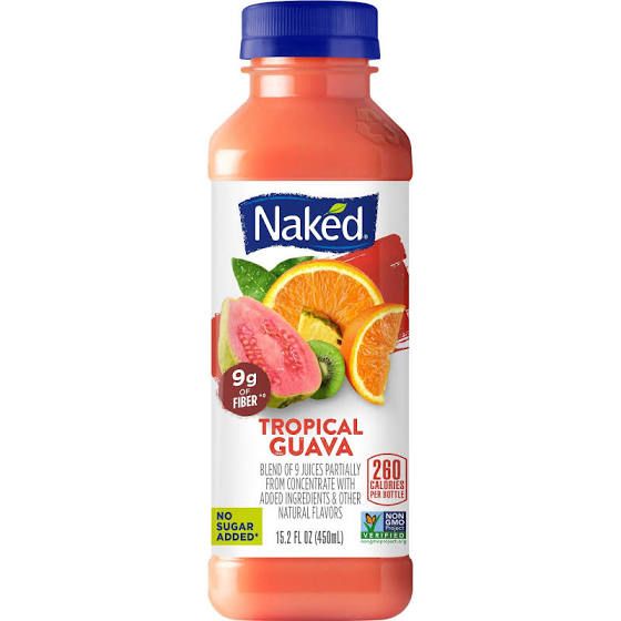 a bottle of naked tropical guavaa juice