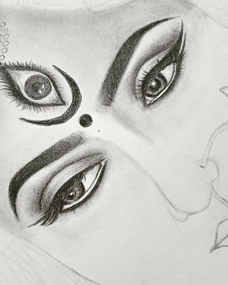 She looks my way and tells me everything, all without once opening her mouth. Durga Eyes Drawing, Maa Durga Drawing Sketch Realistic, Durga Maa Pencil Sketch, Durga Maa Eyes, Mataji Sketch, Durga Maa Drawing Pencil, Radha Sketch, Goddess Drawing Reference, Goddess Sketch