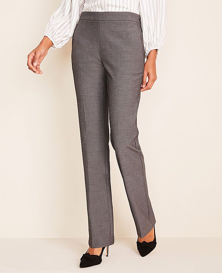 Refined four-way stretch holds its shape while flattering yours - so you stay polished and comfortable from A.M. to P.M. Hidden side zipper with hook-and-eye closure. Front off-seam pockets. Back besom pockets. Shop all Bi-Stretch Suiting,Bullet1:31" inseam,Leg Shape:Straight: a leg-skimming shape with a full-length hem for tailored, timeless versatility,Rise:High rise,Imported:Imported,Fit:Regular fit: lean through the hip and thigh,Length:Full length,Fabrication:66% Polyester, 28% Rayon, 6% Sp Fitted Bottoms With Zip Fly And Straight Hem, Fitted Mid-rise Pull-on Dress Pants, Fitted Elastane Pull-on Dress Pants, Fitted Straight Leg Dress Pants With Pull-on Style, Fitted Full-length Pull-on Dress Pants, Fitted Full Length Pull-on Dress Pants, Classic Fitted Bottoms With Zipper Closure, Fitted Pants With Side Zipper For Work, Elegant Stretch Bottoms With Zipper Closure