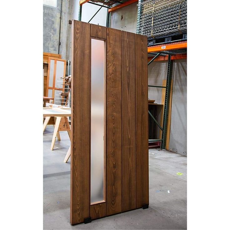 Mid-Century Modern Panel Side Lite Sliding Barn Door design by RealCraft. German Beech Wood with Tobacco Stain