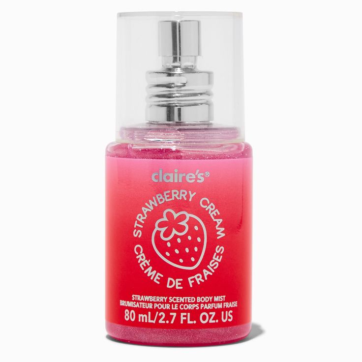 Claire's Strawberry Cream Scented Body Mist Strawberry Body Care, Strawberry Scented Products, Strawberry Perfume, Watermelon Candle, Basic Accessories, Strawberry Scent, Piercing Kit, Lavender Nails, Party Hair Accessories