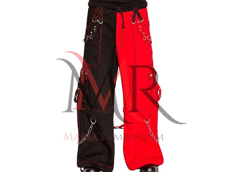 🔥 Elevate Your Style with Half Black Half Red Gothic Cargo Pants With Stripes! 🔥 🛒 Add to Cart Now for the Ultimate Gothic Fashion Upgrade 🛒 Are you tired of blending into the crowd, feeling like your style is missing that 🔥 factor? Do you yearn for a fashion statement that truly represents your unique identity, with a touch of Gothic, Cyber, Y2K, Techwear, Steampunk, Cyberpunk, Tripp, Emo, and the versatility of convertible pants to shorts? 😭 The Pain of Conformity 😭 We understand the pa Y2k Black Pants For Alternative Fashion, Edgy Red Pants For Streetwear, Black Y2k Bottoms For Cosplay, Y2k Black Bottoms For Cosplay, Edgy Red Cotton Bottoms, Red Punk Pants For Streetwear, Red Punk Style Pants For Streetwear, Gothic Cotton Bottoms For Alternative Fashion, Red Punk Bottoms For Alternative Fashion