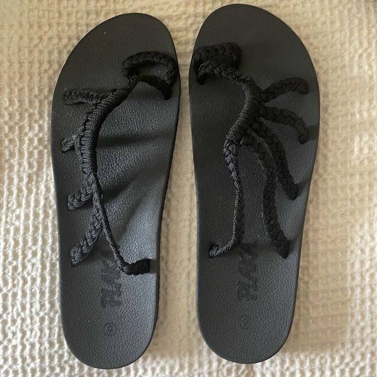 Run A Little Small For Me. Never Worn. I Am A Size 9 Truly But There Is Not A Lot Of Stretch Black Sandals For Beach Season, Black Open Toe Flip Flops For The Beach, Black Summer Sandals For The Beach, Black Summer Sandals For Beach, Black Open Toe Flip Flops For Beach Season, Black Open Toe Flip Flops For Beach, Black Flat Flip Flops For The Beach, Black Summer Flip Flops For Vacation, Black Adjustable Summer Sandals