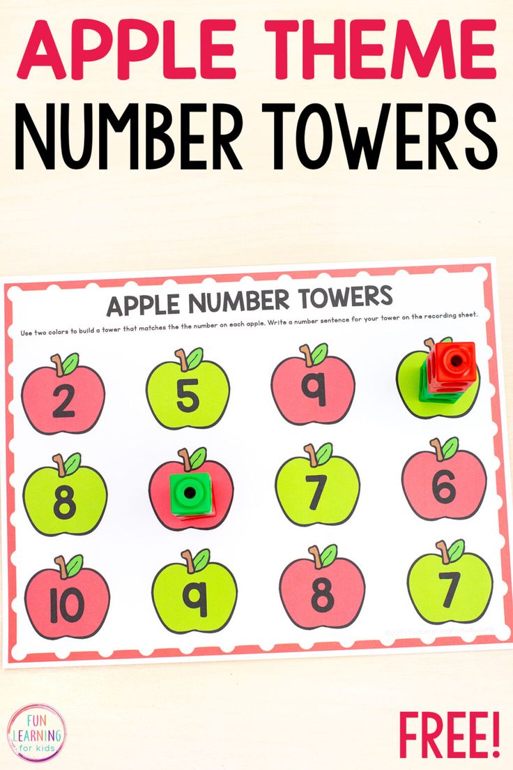 an apple themed number tower is shown with the numbers 1 - 10 on it and two to