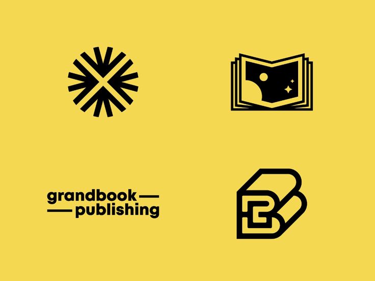 the logos for books and magazines are shown in black and yellow colors on a yellow background