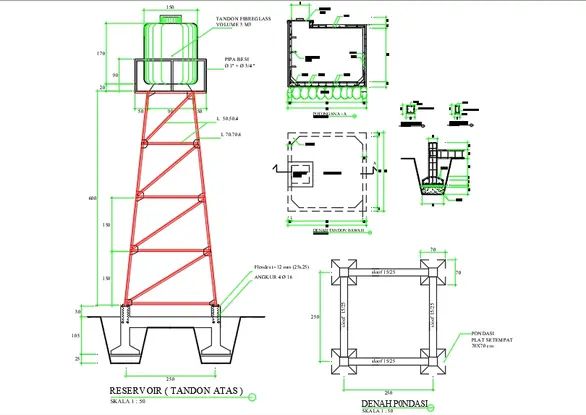 an architectural drawing of a lighthouse with measurements and details for the tower, shown below