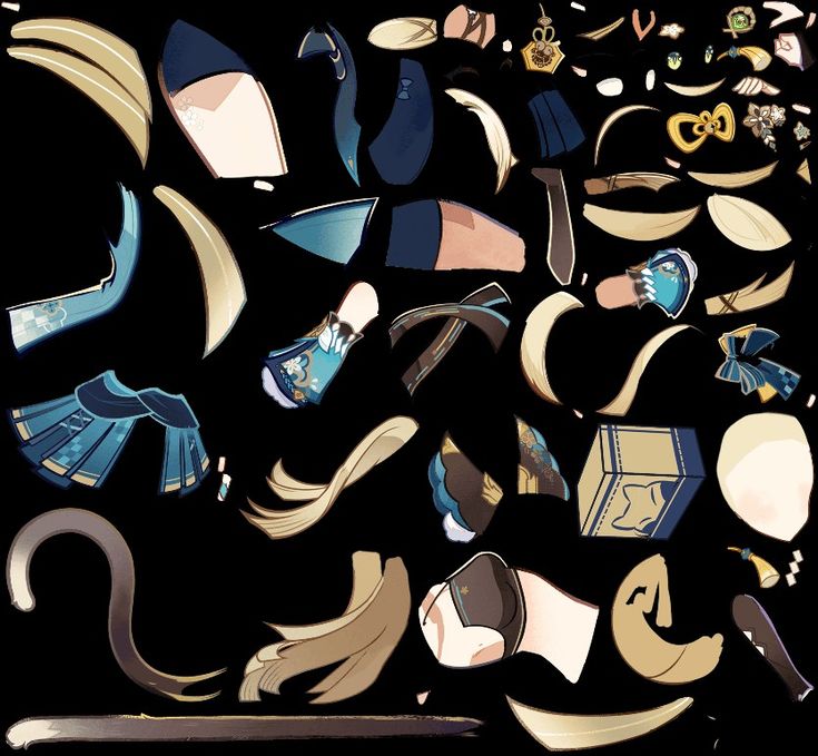 an assortment of hats and other items on a black background