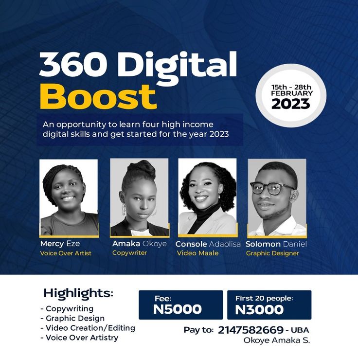 a flyer for an event with three people and the words 360 digital boost on it