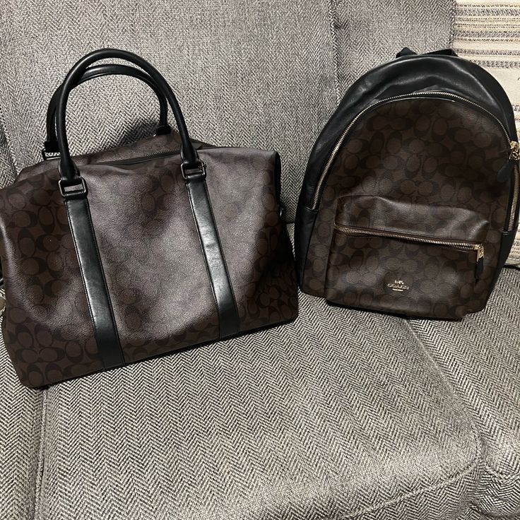 Gently Used. Worn As A Set Coach Luggage Sets Travel Bags, Coach Satchel With Silver-tone Hardware For Travel, Coach Travel Bags With Gold-tone Hardware, Coach Travel Bags With Silver-tone Hardware, Coach Backpack, Coach Tote Bags With Silver-tone Hardware, Coach Bags, Travel Bags, Duffle Bag