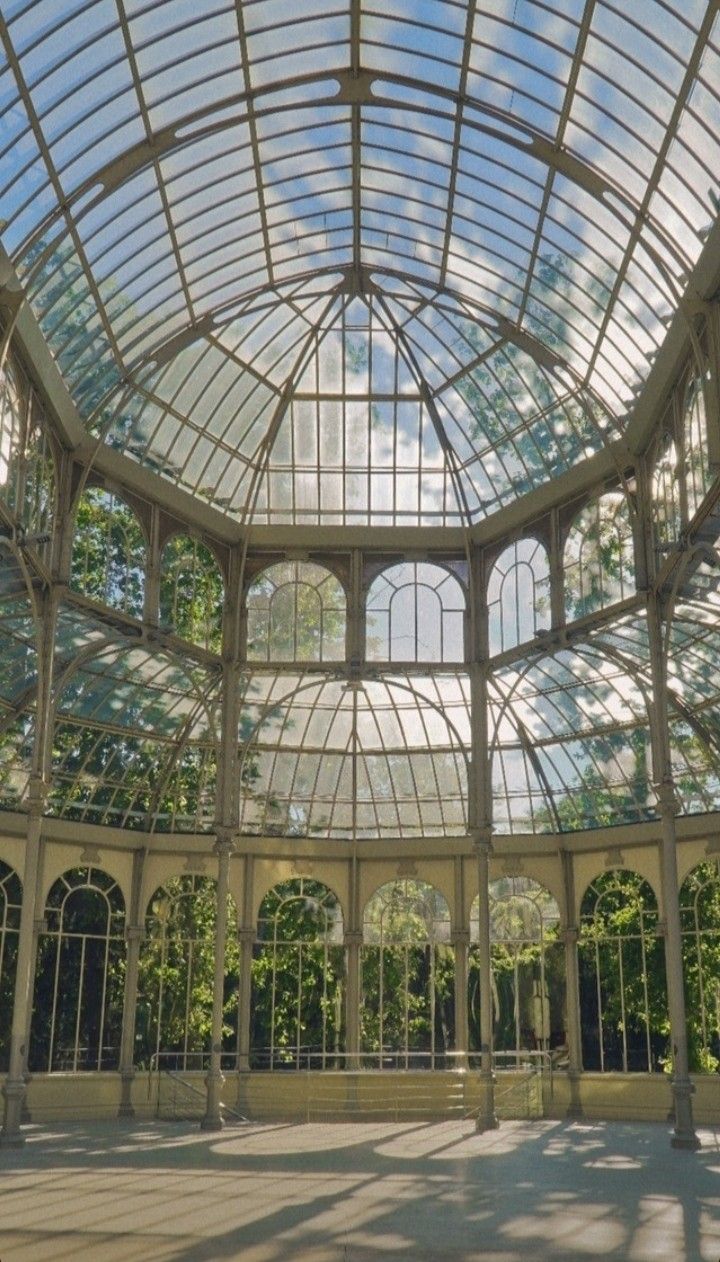 the inside of a building with many windows