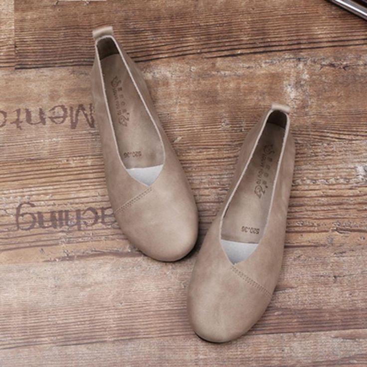 Leather Handmade Spring Retro Flat Shoes 33-41 2019 April New 33 Gray Spring Beige Leather Shoes With Flat Heel, Beige Slip-on Ballet Flats For Fall, Beige Flat Leather Shoes For Spring, Beige Slip-on Leather Shoes For Spring, Spring Beige Flat Leather Shoes, Beige Flat Leather Shoes For Summer, Beige Closed Toe Flats For Fall, Casual Beige Ballet Flats With Round Toe, Beige Slip-on Flats With Flat Bottom