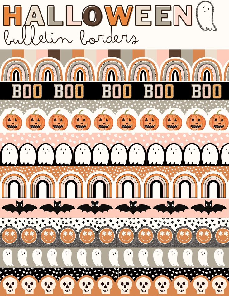 halloween patterns with pumpkins and other decorations on the bottom half of each pattern, which is