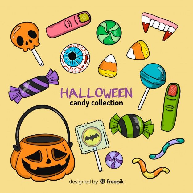 halloween candy collection with hand drawn items