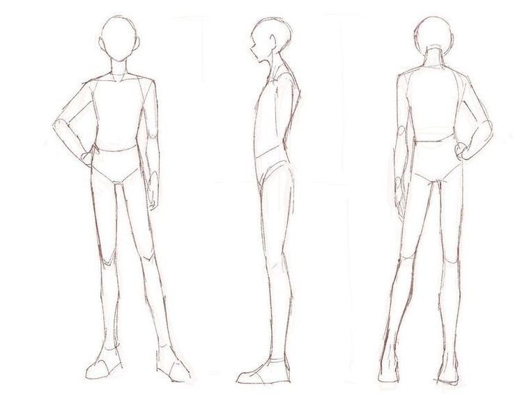 three different views of a person's body in various poses, from front to back