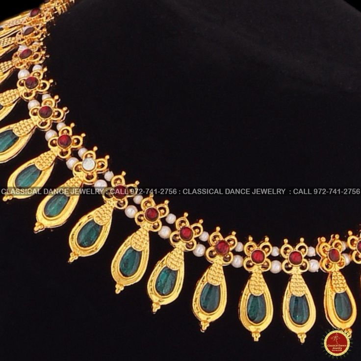 Design by Classical Dance Jewelry® -- Colorful And Designer Beautiful Necklace Set For Women.You Can Wear this Necklace Set In Parties, Engagement, Weddings, Birthdays And Many Occasion As You Like. -- Handmade Indian Item. Every Necklace Studded Beautifully in Enamel And Gold Finish. -- Especially For Bharatnatyam And Kuchipudi Dance Performances. ❇️ Imitation Jewelry by nature is little soft compared to real jewelry so little shape variations and dents could happen during shipping even after t Green 22k Gold Bridal Necklace For Wedding, Traditional 22k Gold Temple Necklace In Green, Festive Green Temple Necklace With Latkans, Traditional 22k Gold Green Temple Necklace, Traditional Green 22k Gold Temple Necklace, Green Temple Necklace With Latkans For Celebration, Green Temple Necklace With Latkans, 22k Gold Green Temple Necklace For Festive Occasions, Green 22k Gold Temple Necklace For Festive Occasion