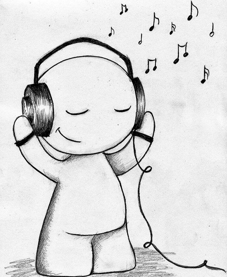 a drawing of a person listening to music with headphones