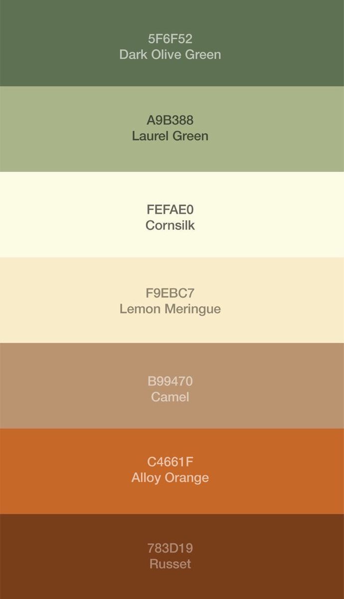 the color scheme for different shades of brown, green and yellow in an array of colors