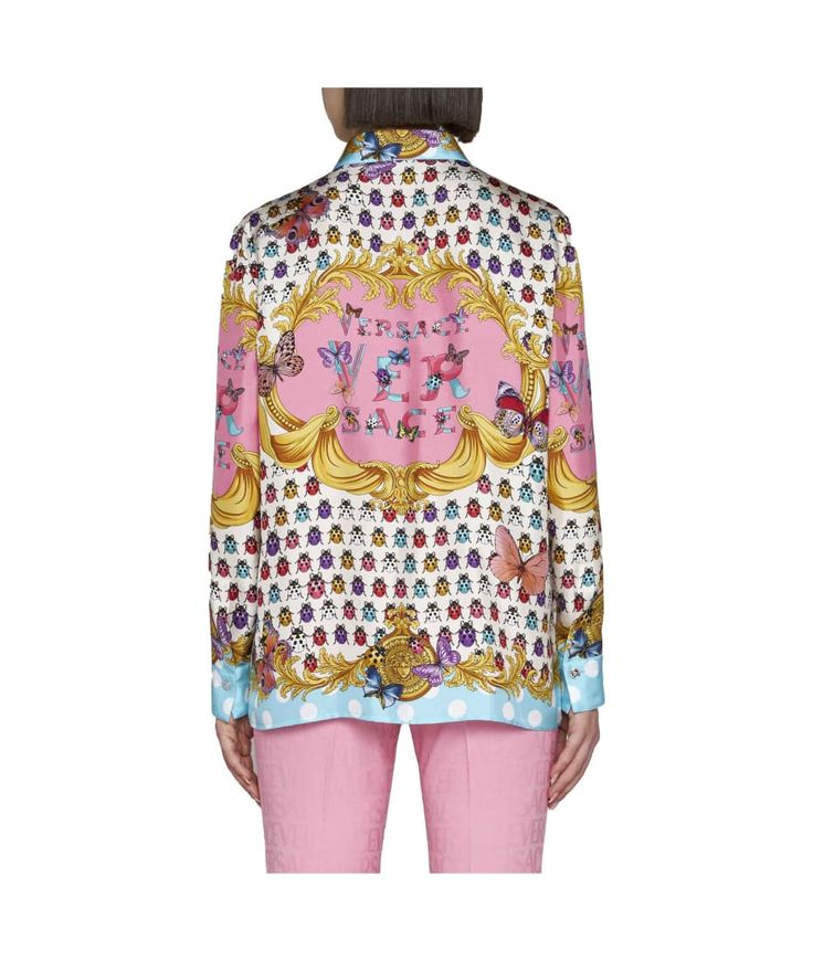 Versace Printed Long-sleeved Shirt | italist Versace Shirts, Versace Print, Silk Butterfly, Pointed Flat Collar, Versace Shirt, Flat Collar, Medusa Head, Italian Luxury, Gianni Versace