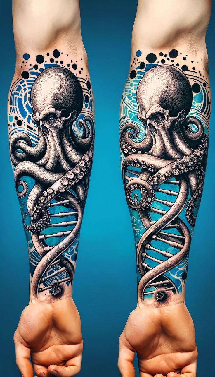 an octopus and octopus tentacles tattoo on the arm