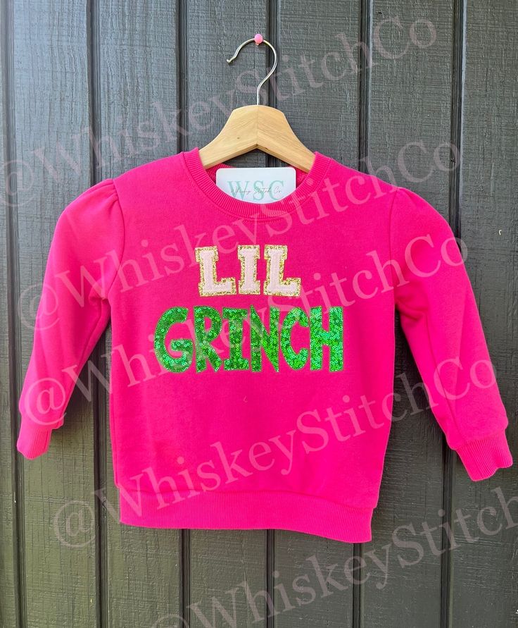 "TODDLER Sequin Embroidered Appliqué Crewneck Sweatshirt [pictured in Sangria]  NOTE: The \"LIL\" section ARE NOT CHENILLE PATCHES They are a faux chenille, appliqué! [Just means they aren't gonna fall off! ;) **See video in listing for details] TODDLER sizing. These are MADE TO ORDER and customizable!  *For any sizing recommendations please message me! Due to the nature of this item, I do not accept return or exchanges. HOWEVER, if there's an issue with your order, please contact me ASAP!! CARE Holiday Cotton Top With Embroidery, Holiday Cotton Embroidered Tops, Long Sleeve Embroidered Tops For Holiday, Embroidered Christmas Holiday Tops, Holiday Embroidered Tops For Fall, Pink Holiday Tops For Festive Occasion, Pink Holiday Festive Tops, Pink Holiday Festive Top, Festive Embroidered Crew Neck Top