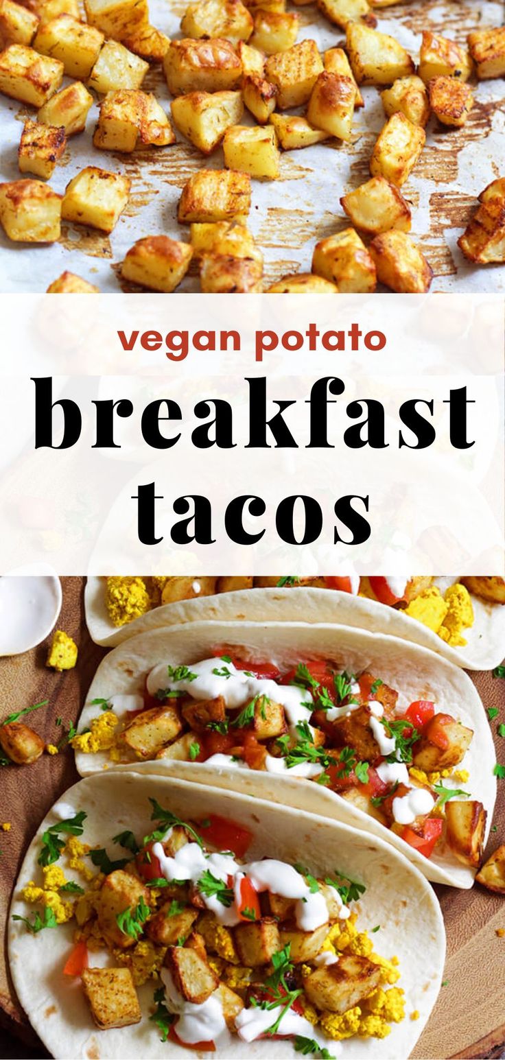 vegan potato breakfast tacos with text overlay