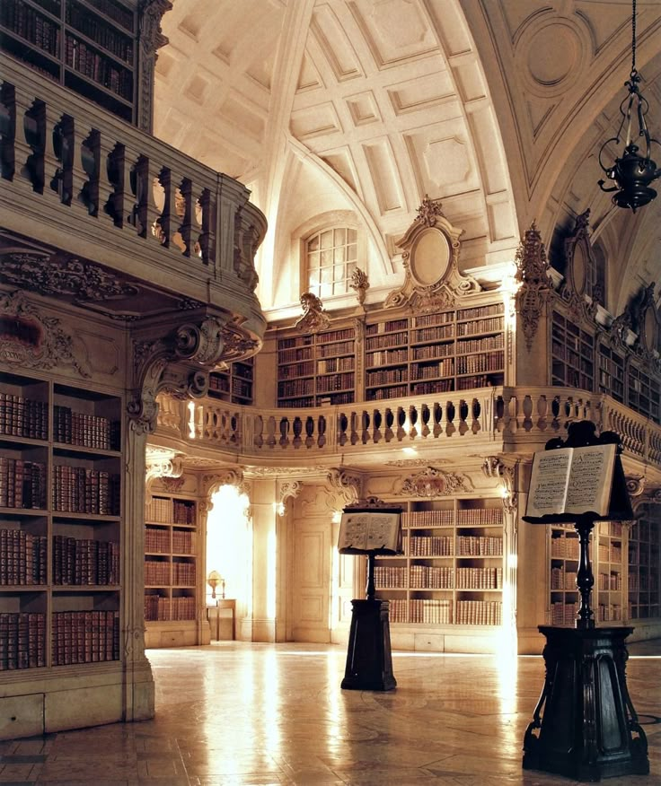 the inside of a large library with many bookshelves