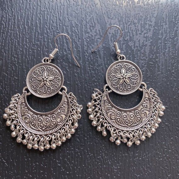 Silver Mandala Earrings Boho Tribal Earrings With Beaded | Etsy Silver Tassel Earrings Gift, Silver Metal Tassel Earrings Gift, Silver Tassel Earrings Nickel Free For Gift, Silver Nickel-free Tassel Earrings As Gift, Silver Tassel Dangle Earrings, Silver Dangle Tassel Earrings With Latkans, Silver Metal Tassel Drop Earrings, Silver Nickel-free Dangle Tassel Earrings, Silver Nickel-free Drop Tassel Earrings