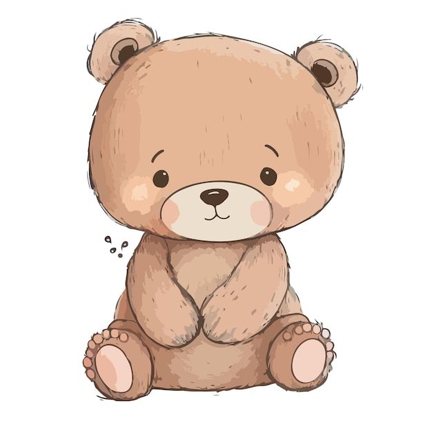 a brown teddy bear sitting on top of a white floor