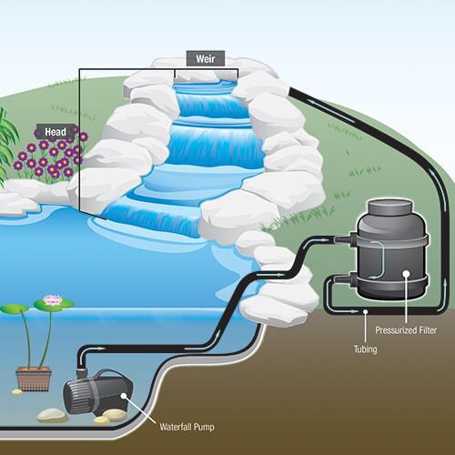 an image of a water source diagram with the flow from it to the pond and plants