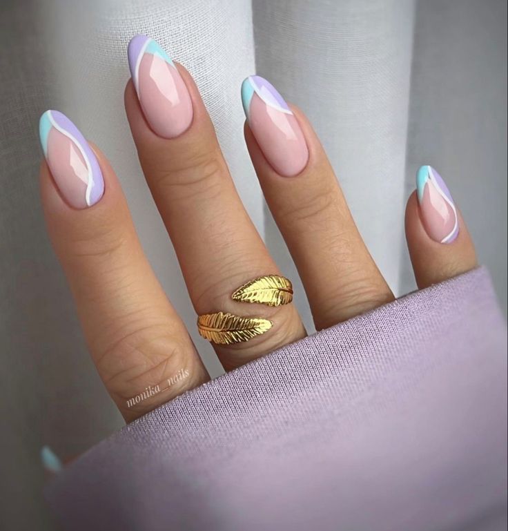 Pastel Nails Designs Almond, Acrylic Nail French Tip Color, Cute Gel Nails For Summer French Tips, French Colors Nails, Cute Pastel Nail Ideas, Spring Tip Nails, Oval Nails Designs Spring, Color French Nails Summer, Pastel Tips Nails