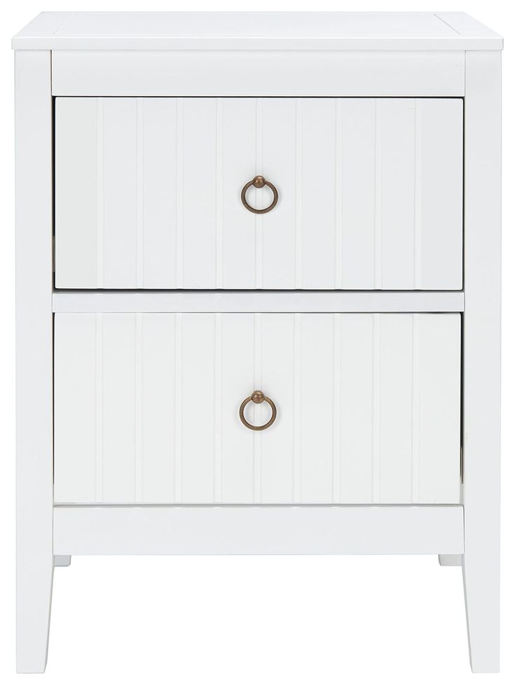 a white nightstand with two drawers on each side