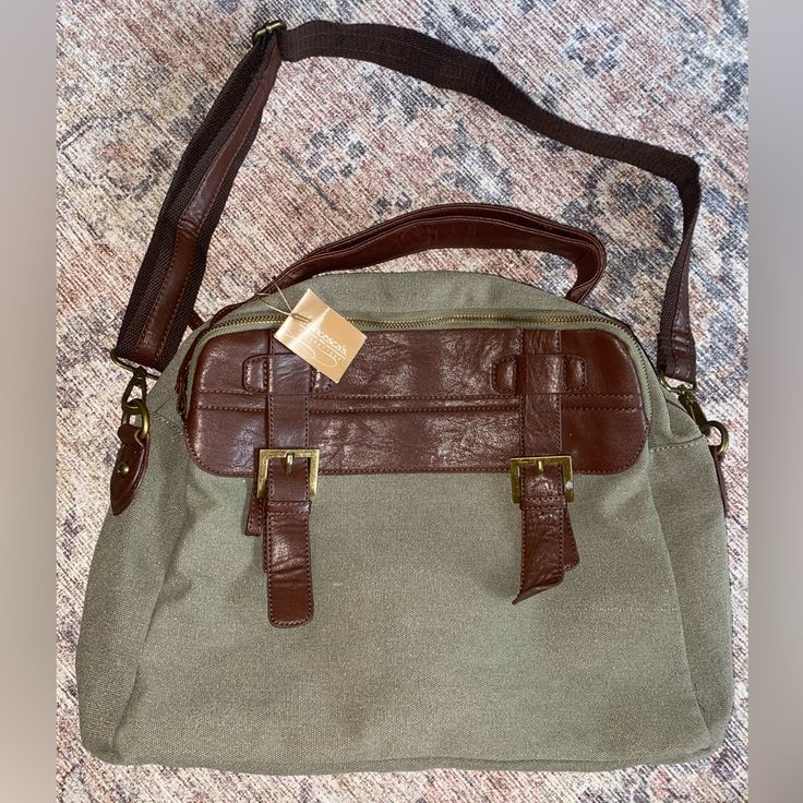 Nwt Francesca’s Collection Messenger Bag. Removable Strap. Khaki Crossbody Travel Bag, Khaki Crossbody Bag For Travel, Khaki Satchel Shoulder Bag, Vintage Green Bag With Adjustable Strap, Khaki Satchel Backpack For Travel, Khaki Canvas Satchel With Removable Pouch, Khaki Satchel Shoulder Bag With Adjustable Strap, Vintage Green Bag For Everyday Use, Vintage Green Bags For Everyday Use