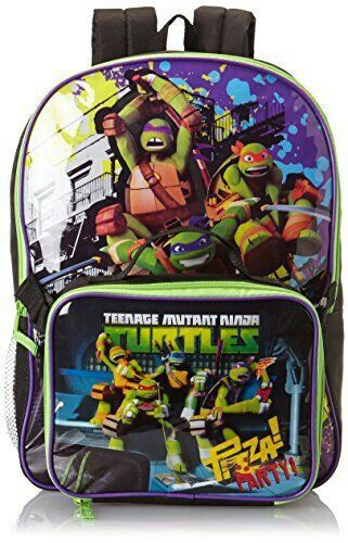 the teenage mutant ninja backpack is on display in front of a white background with an image of tmnt